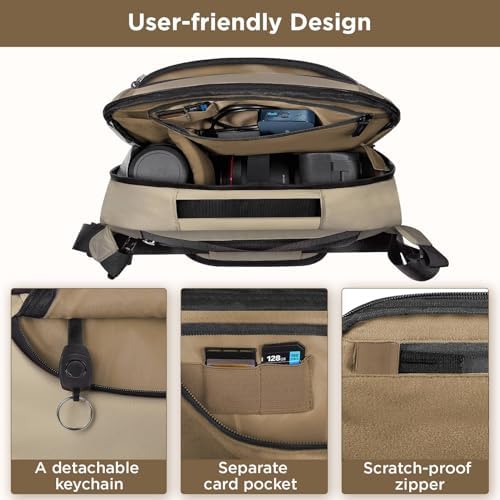 TAAOKA Sac à bandoulière étanche avec support pour trépied, sac léger pour appareil photo DSLR/SLR/sans miroir, pour photographes - Café – Image 3