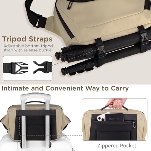 TAAOKA Sac à bandoulière étanche avec support pour trépied, sac léger pour appareil photo DSLR/SLR/sans miroir, pour photographes - Café – Image 4
