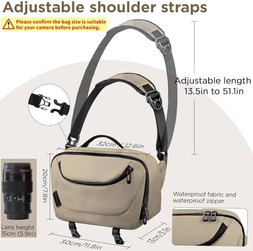 TAAOKA Sac à bandoulière étanche avec support pour trépied, sac léger pour appareil photo DSLR/SLR/sans miroir, pour photographes - Café – Image 5